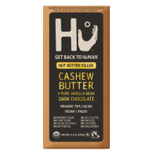 Barre de chocolat noir à la vanille pure et beurre de cajou de Hu Kitchen, 60g.