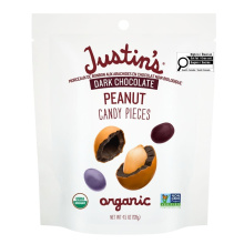 Les morceaux de bonbons aux arachides en chocolat noir biologique de Justin, 128g.