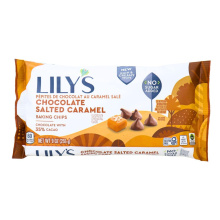 Chips de cuisson sans sucre ajouté au chocolat et au caramel salé de Lily, 255g