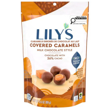 Caramels enrobés de style chocolat au lait sans sucre ajouté de Lily, 99g.