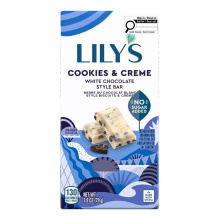 Barre de chocolat blanc sans sucre ajouté Cookies & Creme de Lily, 79g