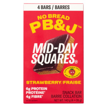 Barre collation végétalienne Mid-Day Squares sans pain PB&J à la fraise, paquet de 4