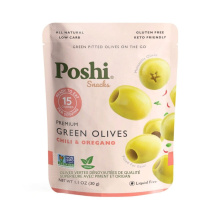 Olives vertes dénoyautées de qualité supérieure Poshi avec piment et origan, 30g.