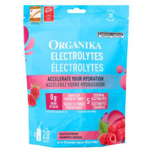 Poudre d'électrolytes sans sucre Organika au goût de framboise sauvage, 20 sachets