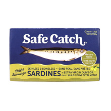 Sardines sauvages sans peau ni arêtes de Safe Catch dans l'huile d'olive extra vierge, 125g.