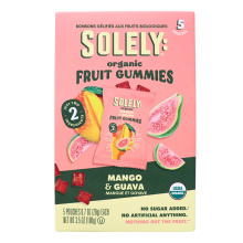 Gummies entiers aux mangues et goyaves biologiques de Solely, 5 sachets