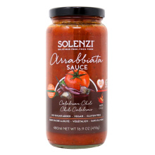 La sauce Arrabbiata Solenzi sans sucre ajouté et sans allergènes au piment calabrais, 480ml