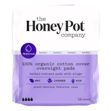 Les Tampons en Coton Biologique Infusés aux Herbes Pour la Nuit Avec Ailes, 12 Comptes de The Honey Pot.