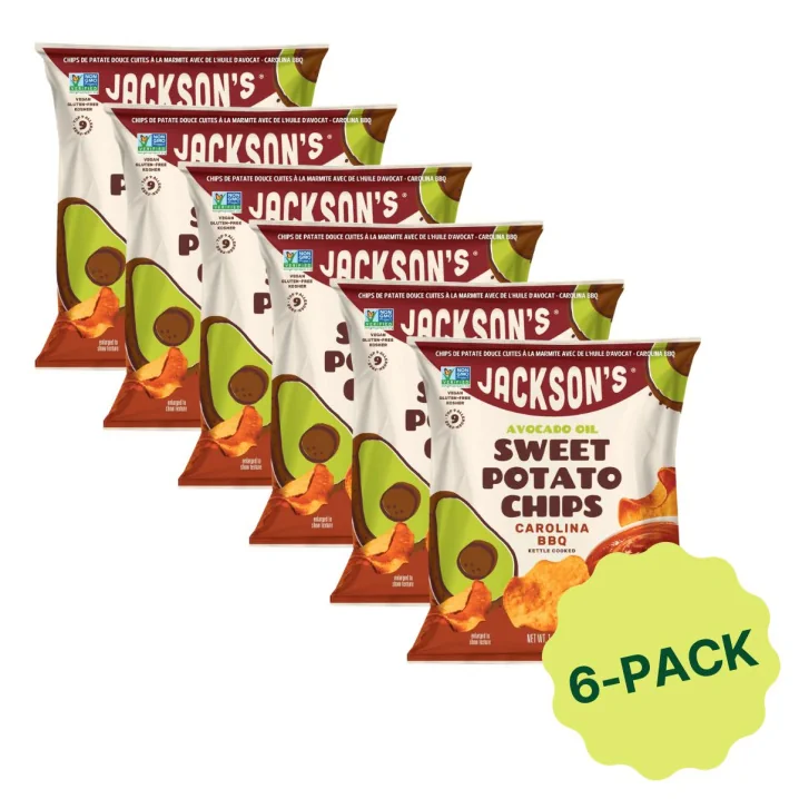 Jackson’s Kettle-Cooked Sweet Potato Chips With Avocado Oil Carolina BBQ 6-Pack Front