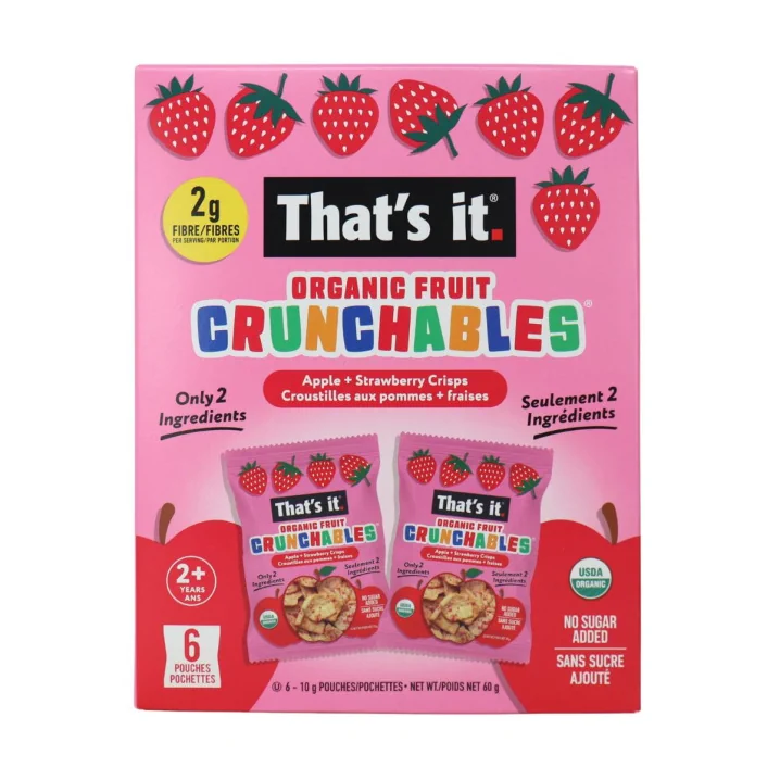 That’s It No Sugar Added Organic Fruit Crunchables Apple + Strawberry Crisps 6-Pack Front