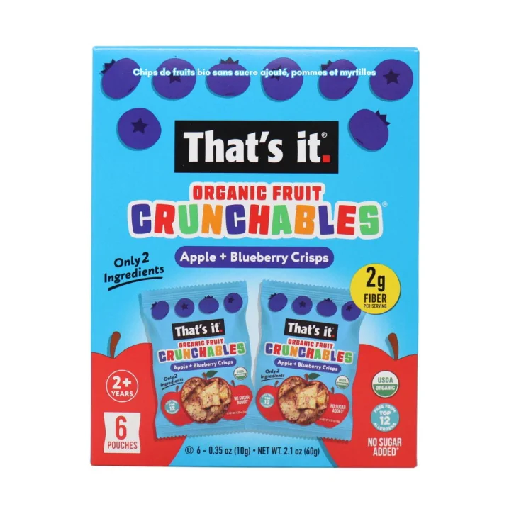 That’s It No Sugar Added Organic Fruit Crunchables Apple + Blueberry Crisps 6-Pack Front