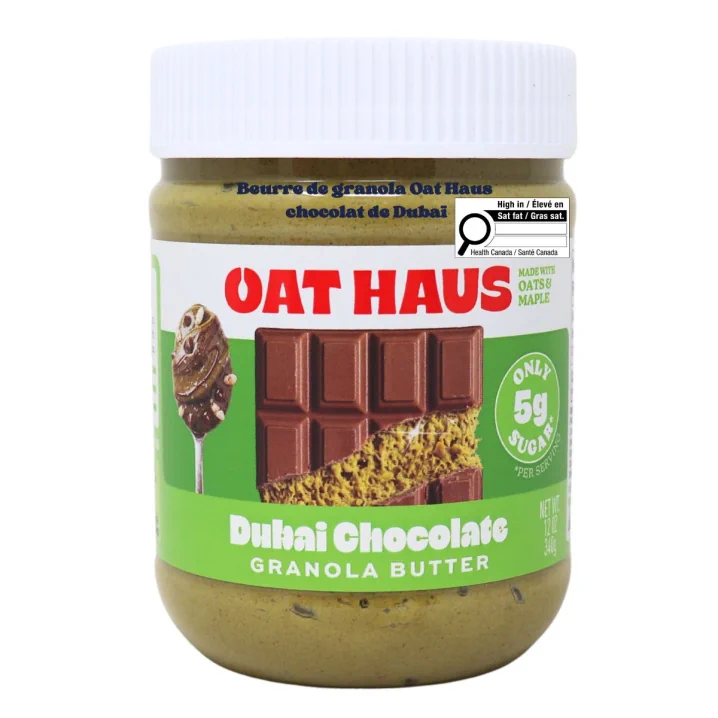 Front of Oathaus Granola Butter Dubai Chocolate