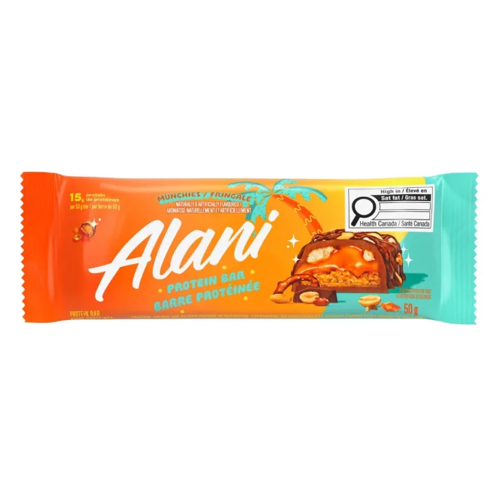 Front of Alani Nu Protein Bar Munchies