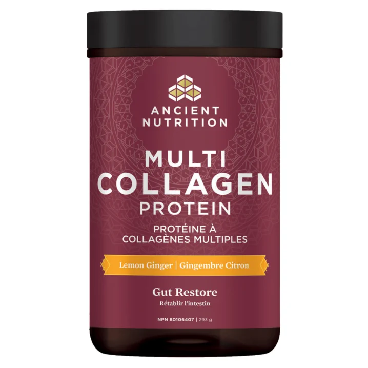 Front of Ancient Nutrition Multi Collagen Protein Gut Restore Lemon Ginger, 293g