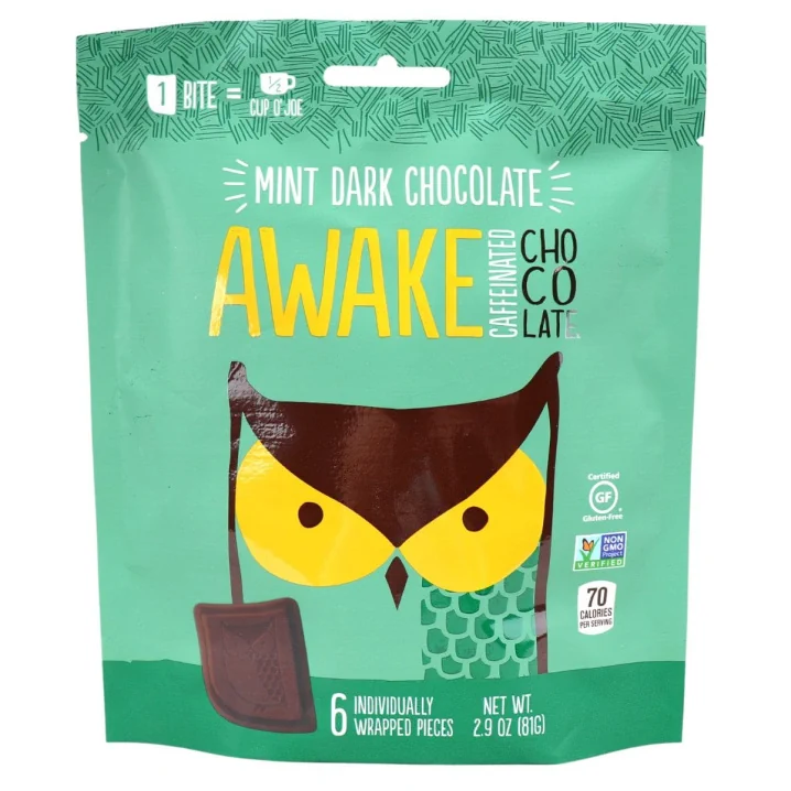 Front of Awake Chocolate Caffeinated Dark Chocolate Mint