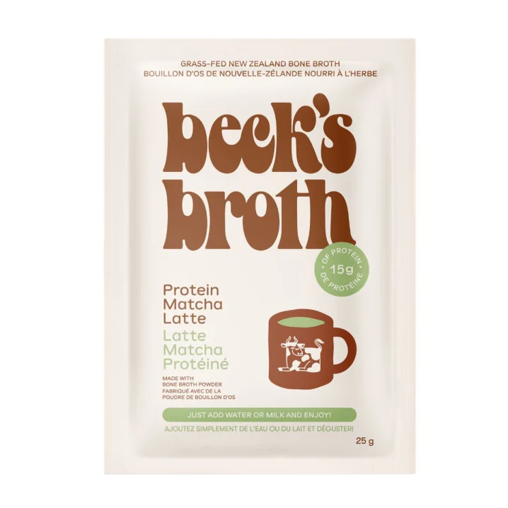 Front of Beck’s Broth Bone Broth Powder Protein Matcha Latte - Bone Broth Drink - Bone Broth Matcha - Becks Broth Protein Matcha Latte 