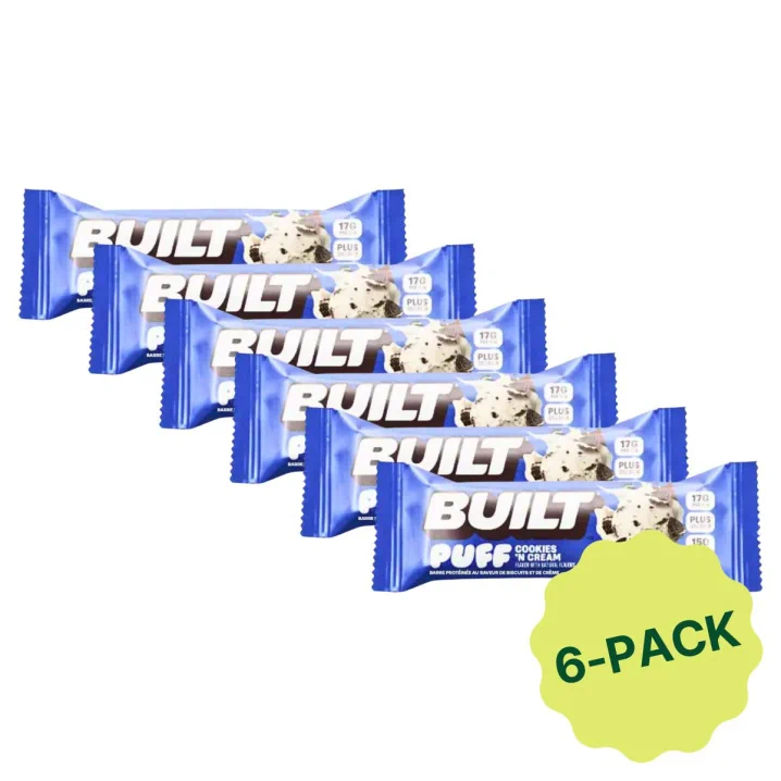 Front of Built Bar Puffs Protein Bar Cookies ‘N Cream 6 pack - High Protein Bar - Protein Bar Canada