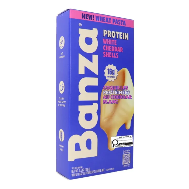 Banza Protein Mac & Cheese White Cheddar Shells Front of box 1