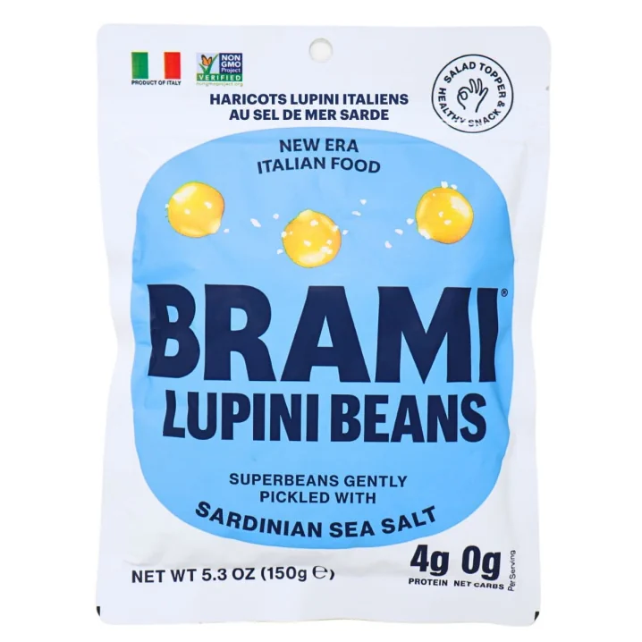 Front of Brami Italian Snacking Lupini Beans Sardinian Sea Salt - Keto snack Gluten Free Snack - Bean Snack