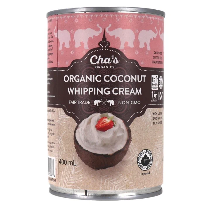 Front of Cha's Organics Coconut Whipping Cream