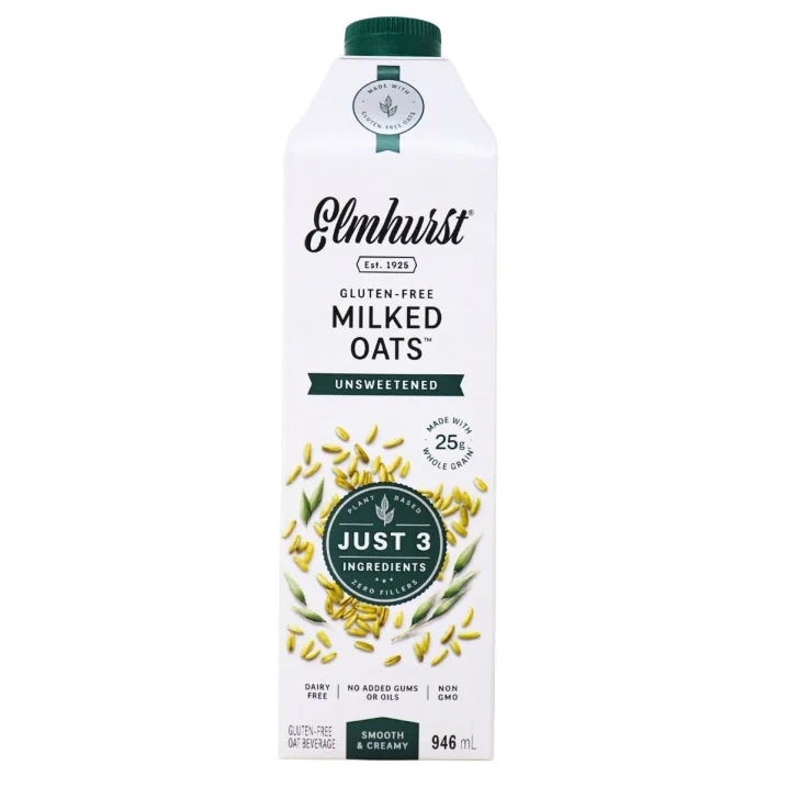 Front of Elmhurst Unsweetened Oat Milk -  Elmhurst milked oats - Elmhurst oat milk - Unsweetened oat milk