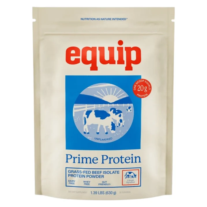 Poudre de protéine isolée de boeuf nourri à l'herbe Equip Prime Protein sans saveur, 630g