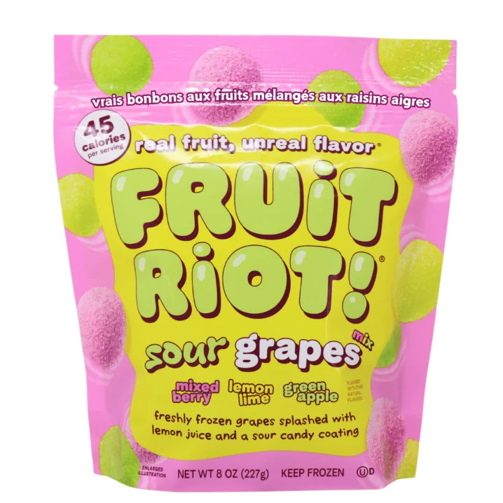 Front of Fruit Riot Real Fruit Candy Sour Grapes Mix - Frozen Candies - Frozen Grapes - Frozen Candied Fruit