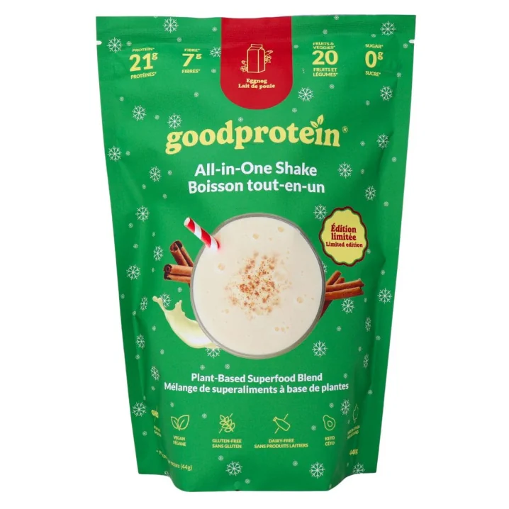 Good Protein All-In-One Shake Plant-Based Superfood Blend Eggnog Canada Front
