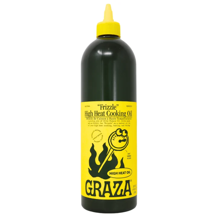 Graza Frizzle Olive Oil High Heat Cooking Oil Squeeze Bottle Front
