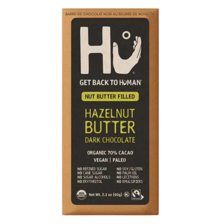 Front of Hu Kitchen Hazelnut Butter Dark Chocolate Bar - hazelnut chocolate - hazelnut butter - Healthy nutella