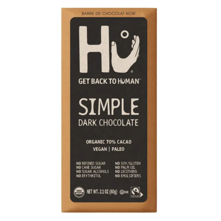 Front of Hu Kitchen Simple Dark Chocolate Bar - Vegan Chocolate - Gluten-Free Chocolate - Paleo Chocolate Bar