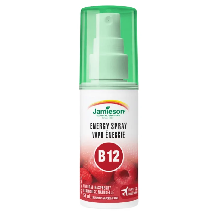 Front of Jamieson Vitamins Vitamin B12 Energy Spray Natural Raspberry, 58mL