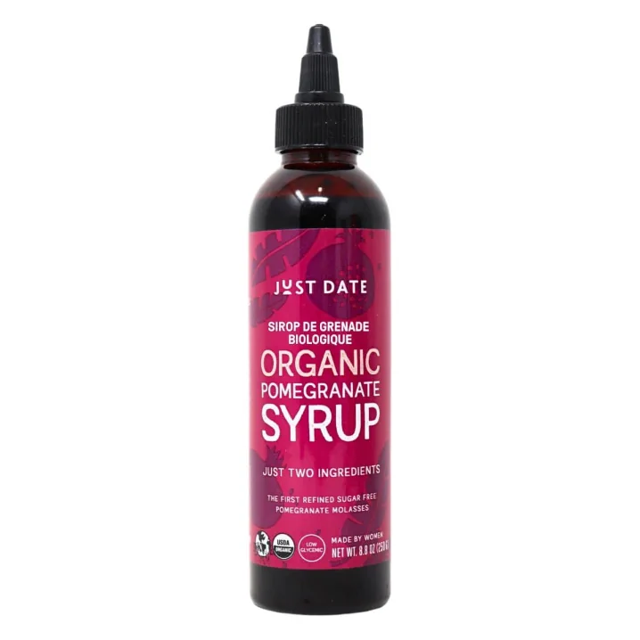 Front of Just Date Organic Pomegranate Molasses Pomegranate Sauce - Pomegranate Syrup - Pomegranate Sauce For Salad - Pomegranate Dressing