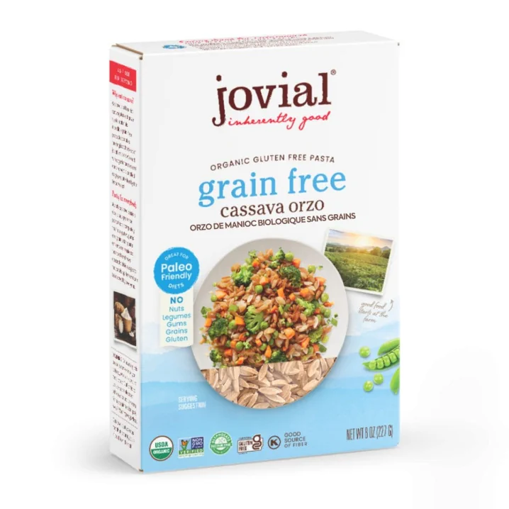Front of Jovial Organic Grain-Free Cassava Orzo - Paleo Pasta - Gluten-free Noodles - Paleo noodles