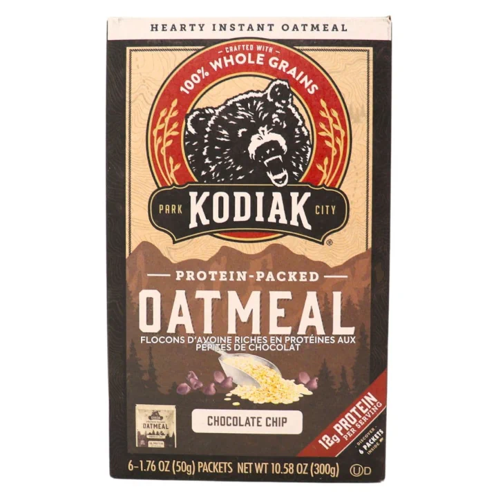 Front of Kodiak Cakes Protein-Packed Chocolate Chip Oatmeal, 6 Packets