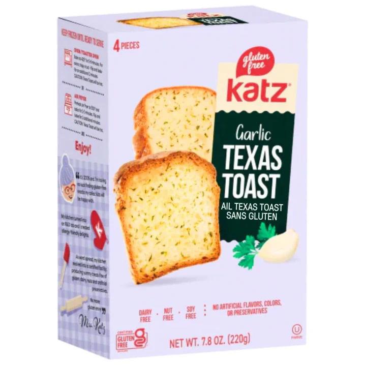 Front of Katz Gluten Free Garlic Bread Gluten Free Texas Toast Garlic