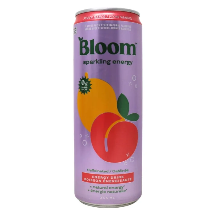 Bloom Sparkling Energy Drink Peach Mango Front of can