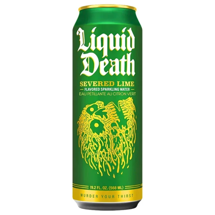 Front of Liquid Death Sparkling Water Severed Lime - Water In A Can - Sparkling Water Can - Water That Looks Like Beer