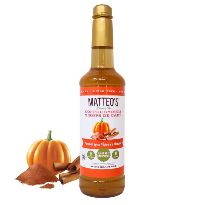 Front of Matteo’s Sugar-Free Barista Coffee Syrup Pumpkin Spice - Keto Pumpkin Spice Syrup - Keto Pumpkin Spice Latte - Keto Coffee Syrups