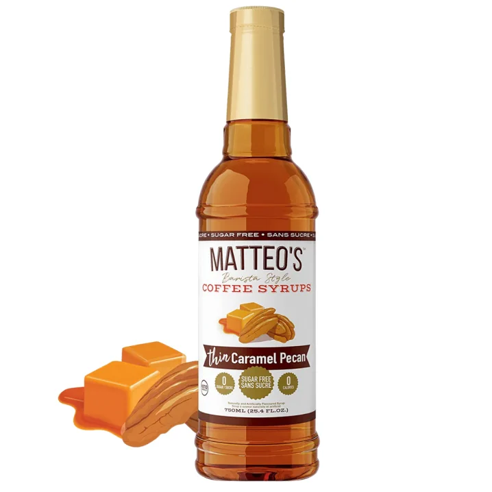 Matteo's Sugar-Free Barista Coffee Syrups Thin Caramel Pecan, 750mL Front