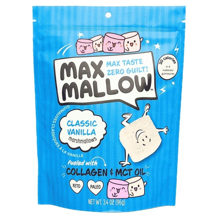 Front of Max Sweets Sugar Free Marshmallows Max Mallow Classic Vanilla - Keto Marshmallows - Sugar Free Marshmallows Canada - Gluten Free Marshmallows