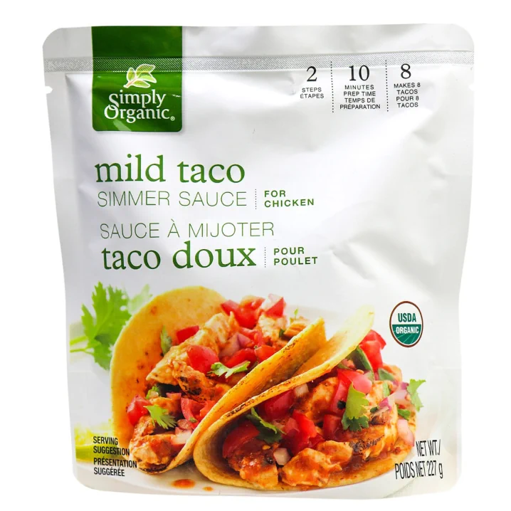 Simplement Biologique Sauce à mijoter pour Tacos Doux, 227g 