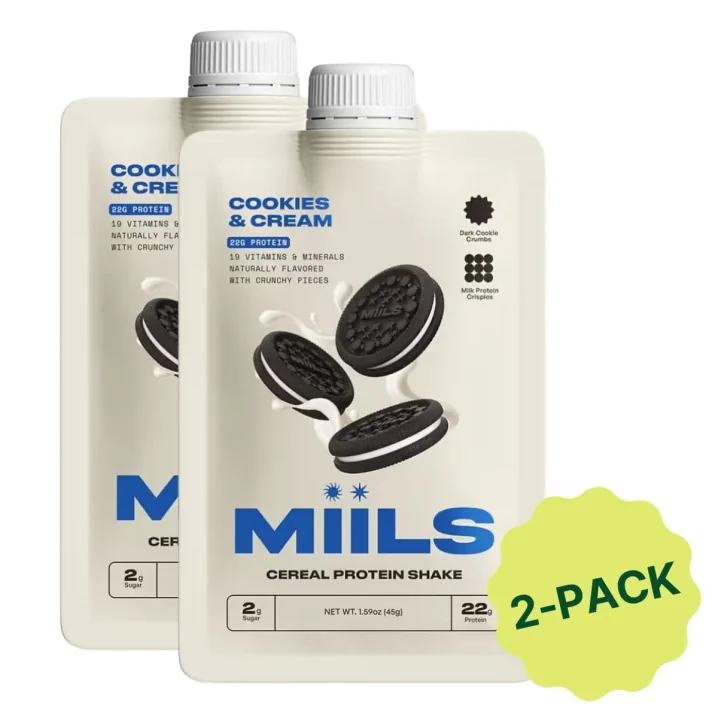 Miils Shake Protéiné Céréales Cookies & Crème 2-paquet, 45g chacun