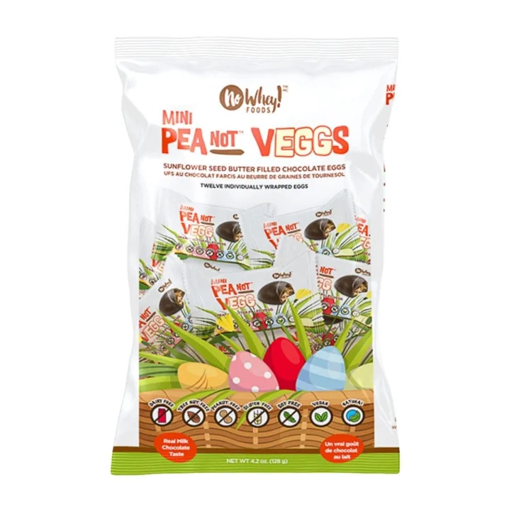 Front of No Whey Foods PeaNOT Veggs Allergen-Free Gluten-Free Vegan Chocolate Eggs Easter