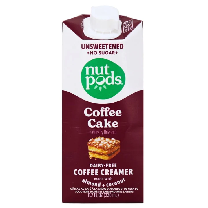 Front of Nutpods Unsweetened & Dairy Free Almond + Coconut Creamer Coffee Cake - Dairy Free Creamer Canada - Best Dairy-Free Creamer - Almond Milk Creamer