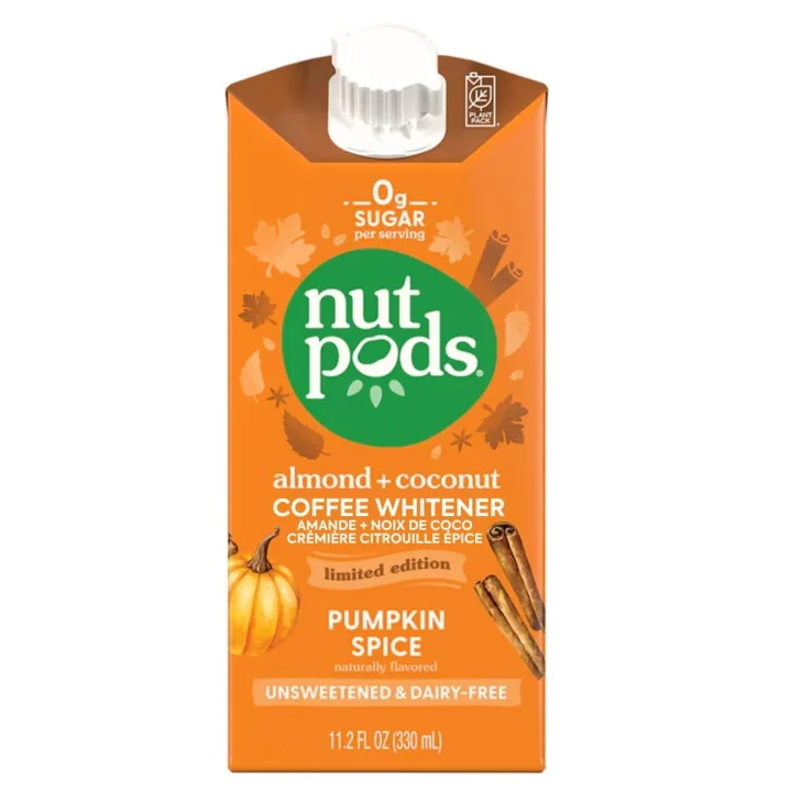 Front of Nutpods Pumpkin Spice Unsweetened Dairy-Free Creamer - Vegan Coffee Creamer - Coconut Coffee Creamer - Non Dairy Coffee Creamer