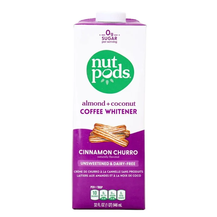 Front of Nutpods Creamers Almond Creamer Coconut Creamer Cinnamon Churro Creamer 