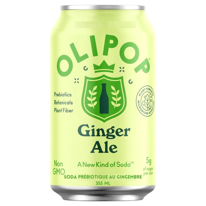 Front of OLIPOP Low Sugar Prebiotic Sparkling Tonic Ginger Ale - Healthy Soda Alternatives - Diet Ginger Ale - Sugar Free Ginger Ale