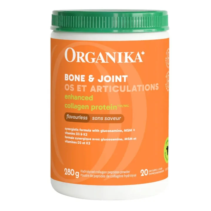 Front of Organika Enhanced Collagen Protein Bone & Joint - Hydrolyzed Collagen Supplements - Type 1 Collagen Supplements - Grass Fed Collagen Powder