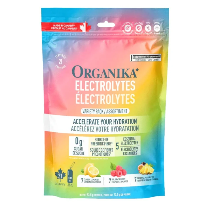 Front of Organika Sugar-Free Electrolytes Variety Pack - Organika Electrolytes Powder - Organika Electrolytes Canada - Hydration Pack